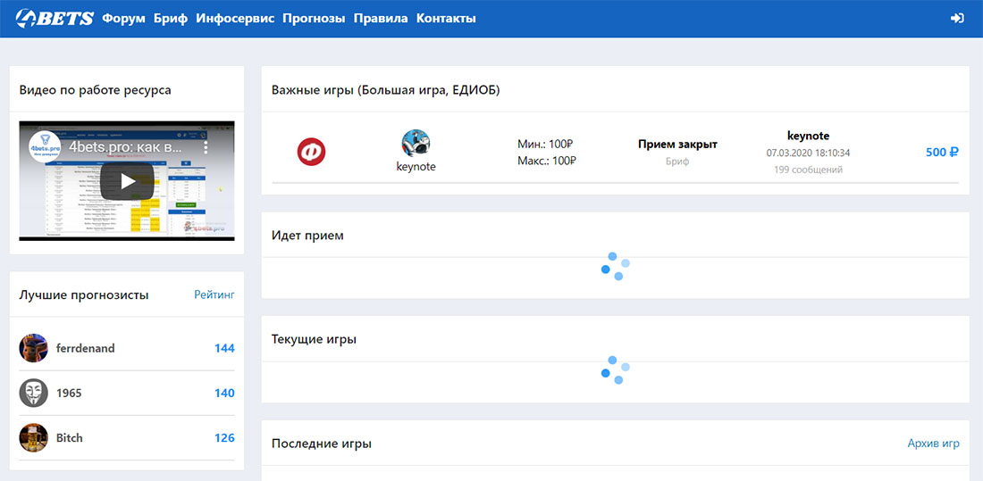 Главная страница сайта 4bets pro (4 бет про)
