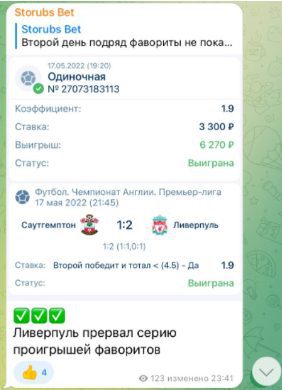 Аналитика в Телеграм Storubs Bet