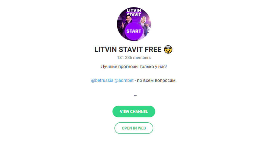 Телеграм канал Litvin Stavit Free (Литвин Ставит)