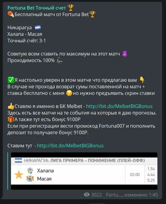 Бесплатный прогноз от Телеграм канал Василия Ковалева Фортуна Бет (Fortuna Bet)