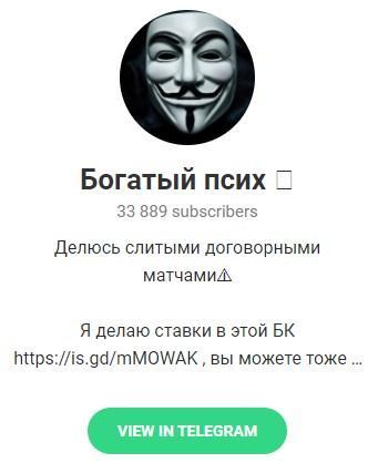Телеграмм канал Богатый псих