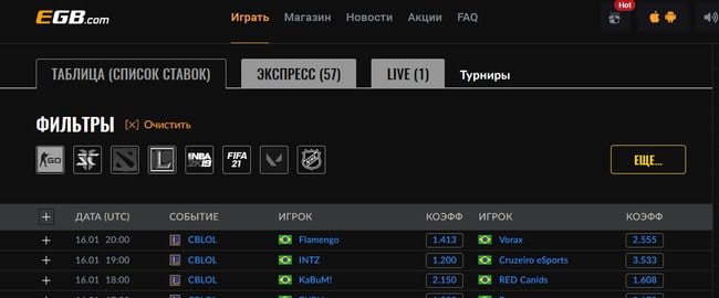 Букмекер EGB com