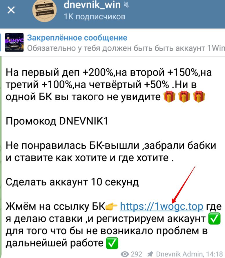 Телеграмм dnevnik_win - реклама БК