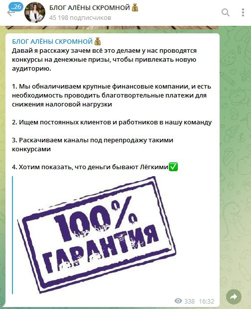 Информация о проекте в Телеграмме Алена Скромная