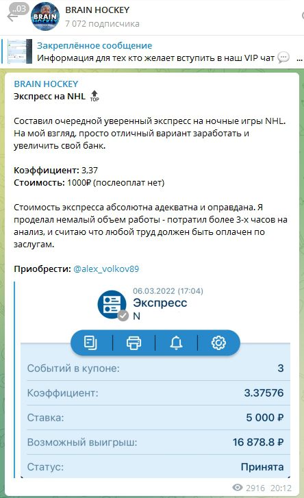 Экспресс в Телеграмм Brain Hockey