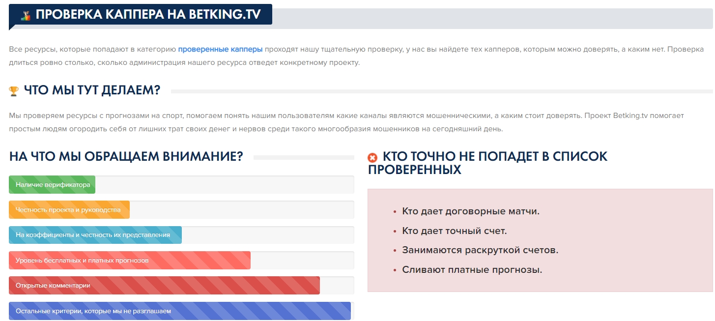 Проверка капперов на портале Betking.tv Как происходит проверка на портале Бет Кинг ТВ?
