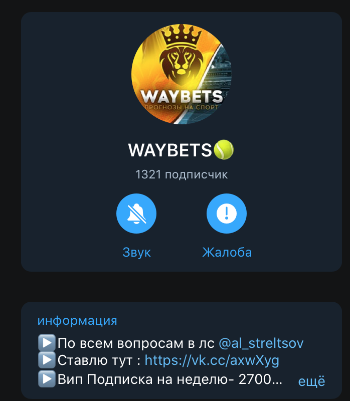 Телеграм канал Waybets каппера Алексея Cтрельцова 