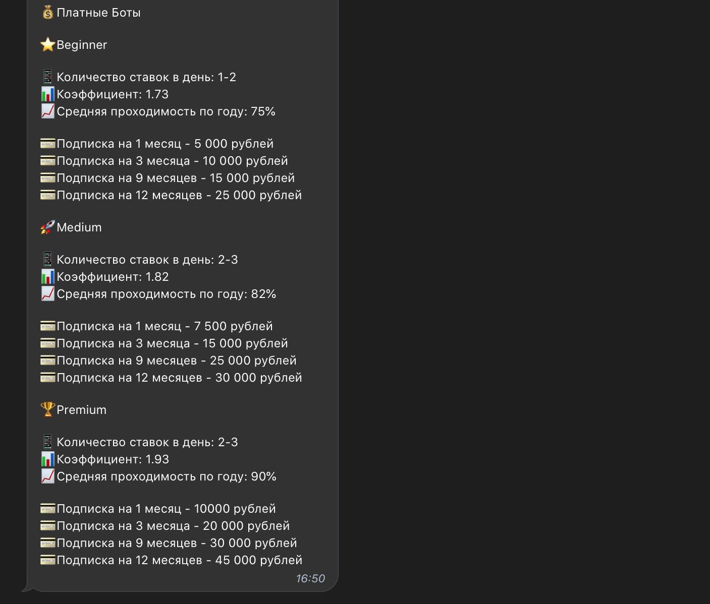 Ценовая политика бота в телеграмм