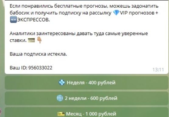 Стоимость прогнозов от Ставки с Русей