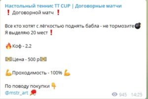 Стоимость прогнозов канала «Настольный теннис TT CUP»