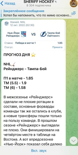Телеграмм канал SHERIFF HOCKEY