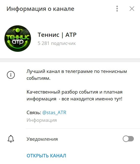 Теннис ATP телеграмм