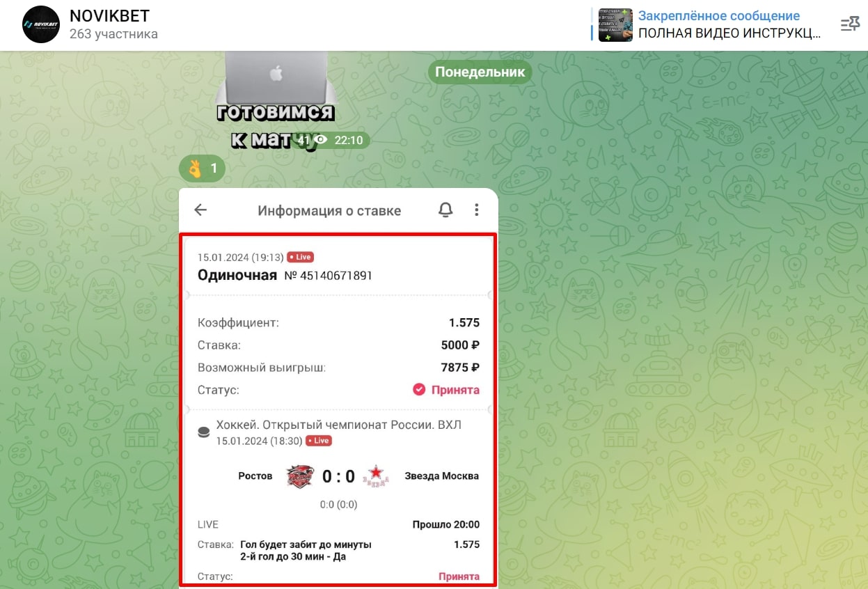 Novikbet телеграм пост прогноз